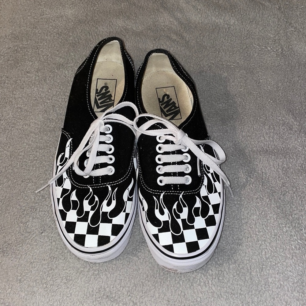 Customized checkered flames Vans!